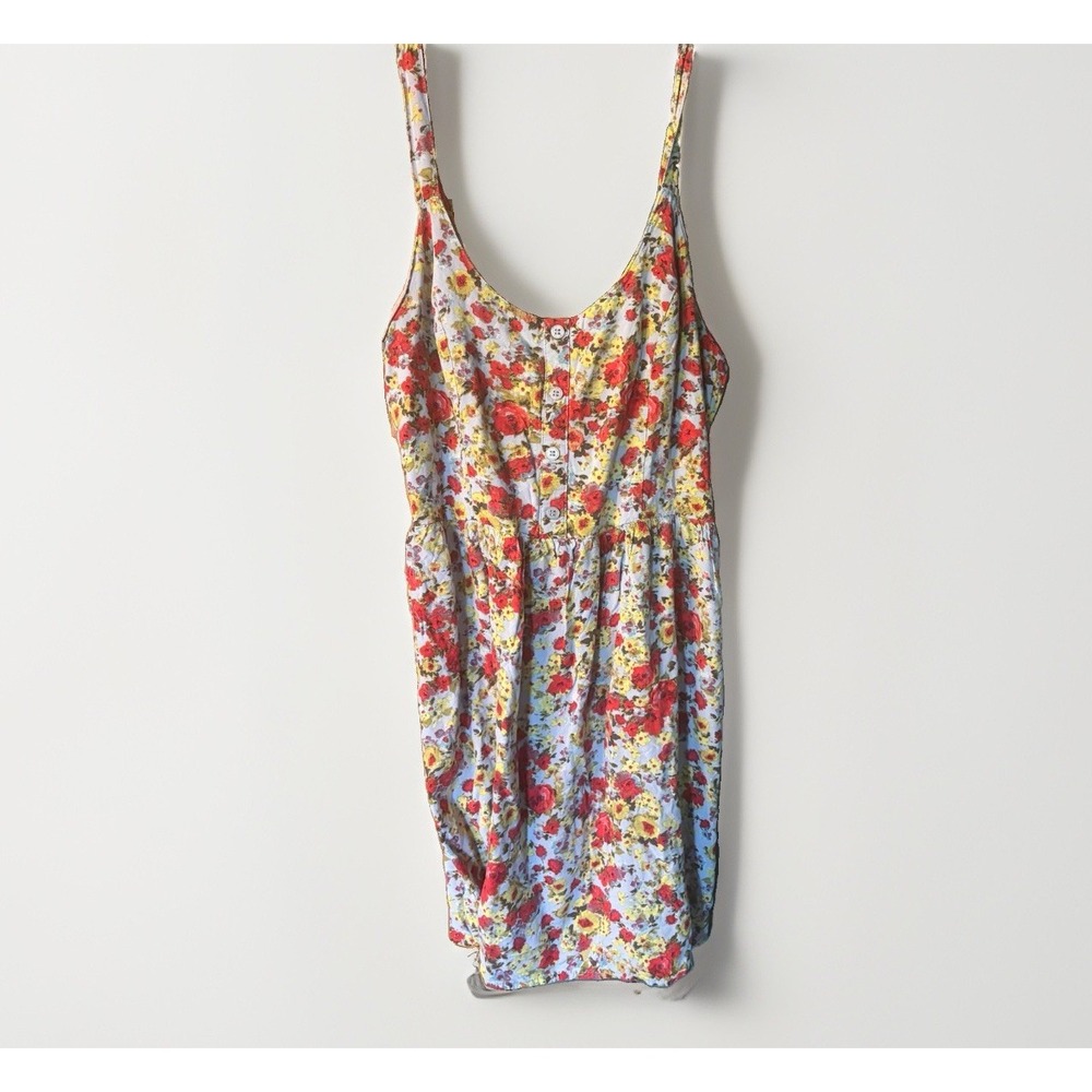 Women's Floral Tank Mini Dress Top Bohemian Cottagecore Festival Smocked Size L